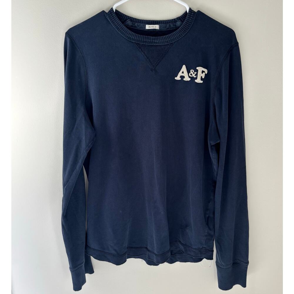 Y2K Abercrombie & Fitch Men's Muscle Fit Navy Cotton Shirt Preppy Stretchy Large